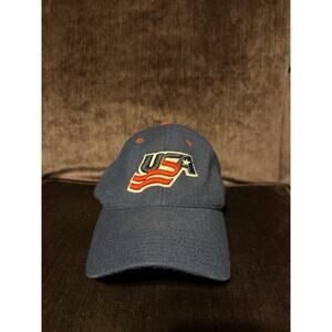 VTG 90’s Nike Team USA Hockey Blue Wool Strap Back Hat Cap One Size